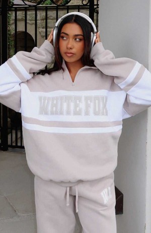 White Fox Decade Classics Varsity Zip Front Sweater Moon/White | CHINXF-712