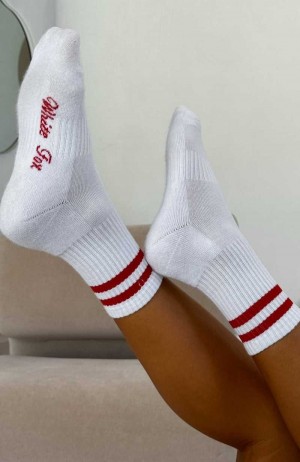 White Fox Grounded Socks White/Red | IBJDOG-140