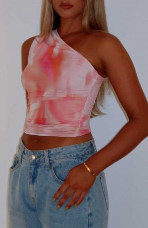 White Fox Lack Of Love One Shoulder Top Pink Floral | EUNJPF-293