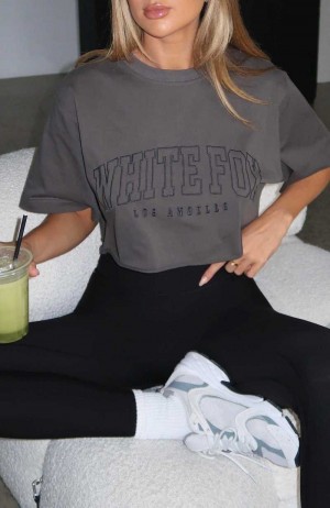 White Fox Let's Get Started Oversized Cropped Tee Charcoal | YAPODE-601