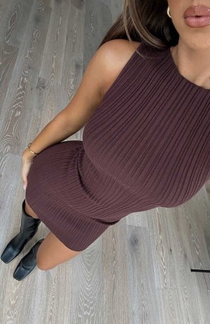 White Fox Let's Stay Up Mini Dress Chocolate | WSFJHD-278