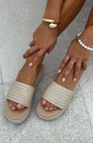 White Fox Lush Life Slides Natural Woven | OPWEVJ-976