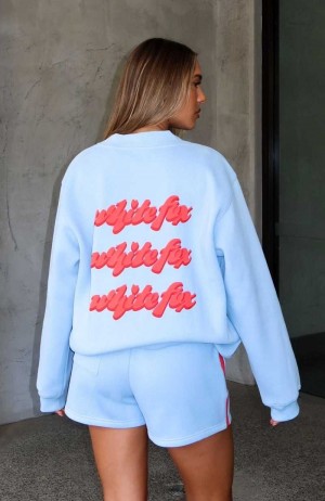 White Fox Make You Double Take Oversized Sweater Baby Blue | PFZJVN-513