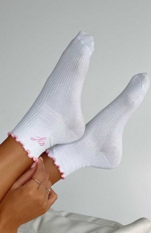 White Fox Me Time Socks White/Pink | ZAWMEO-851