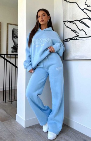 White Fox Missed Flights Wide Leg Sweatpants Soft Blue | BHKJWP-342