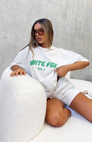 White Fox Offstage Oversized Tee Glacier Grey | MZOFQI-049