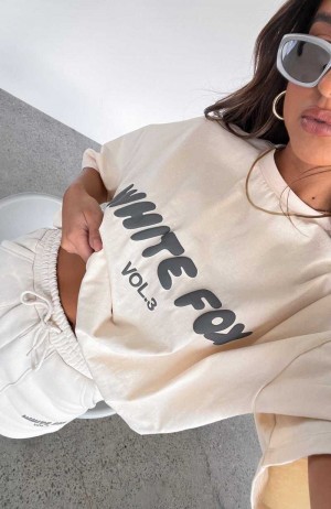 White Fox Offstage Oversized Tee Pebble | GHUNZM-508