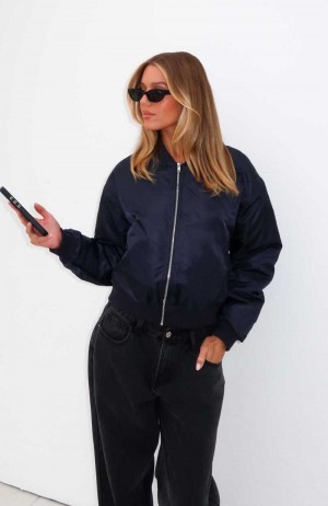 White Fox Walk On Out Bomber Jacket Navy | YBHINM-037