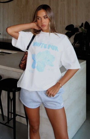 White Fox With Love Forever Oversized Tee White/Blue | SCNGDK-246