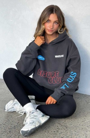 White Fox Work It All Out Oversized Hoodie Charcoal | WVNXLP-896