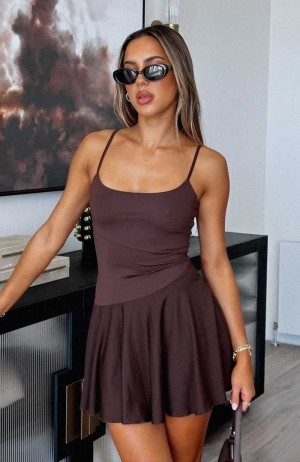 White Fox Wrapped Around You Mini Dress Chocolate | KNLPME-320