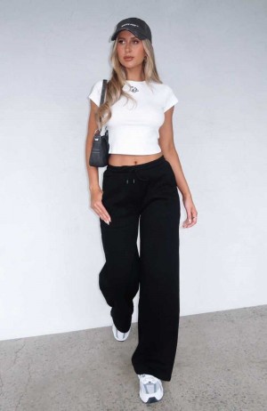 White Fox You'd Love It Here Wide Leg Sweatpants Black | TBWIKD-054