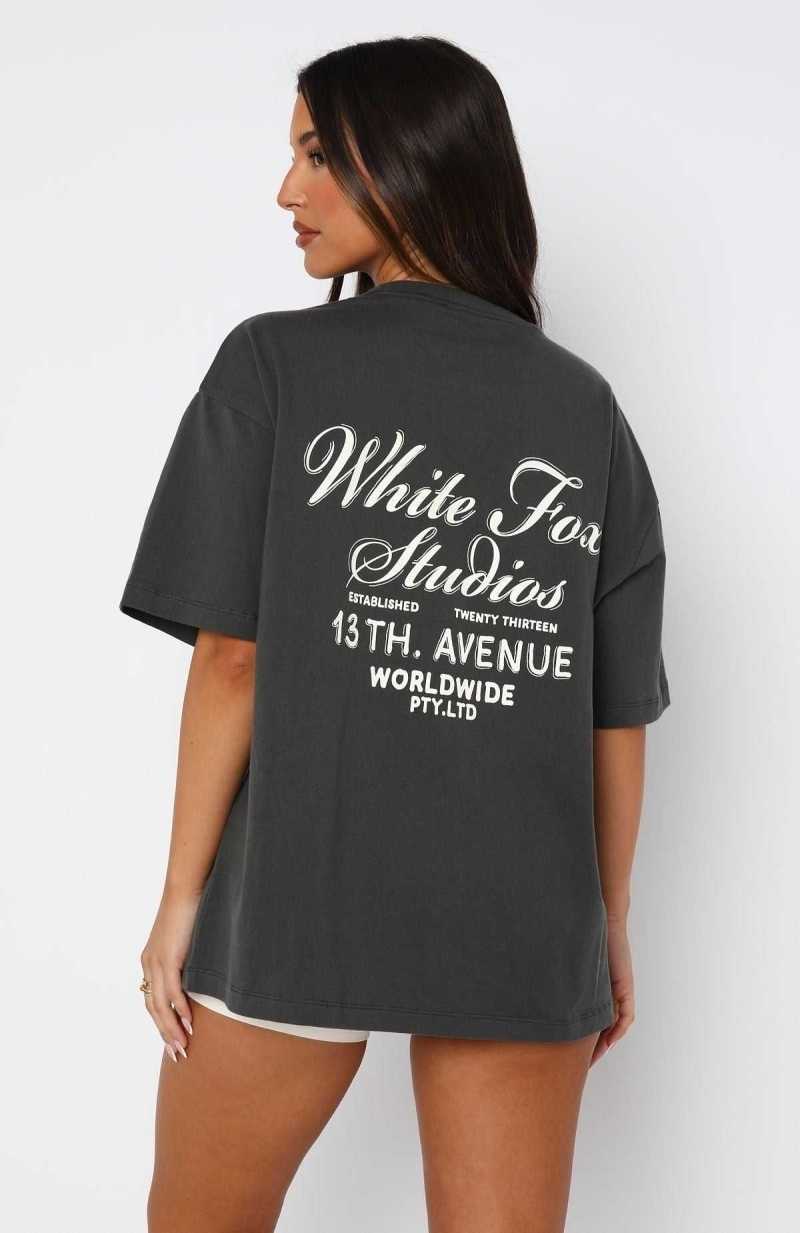 White Fox 13th Avenue Oversized Tee Volcanic | DPHRZQ-153