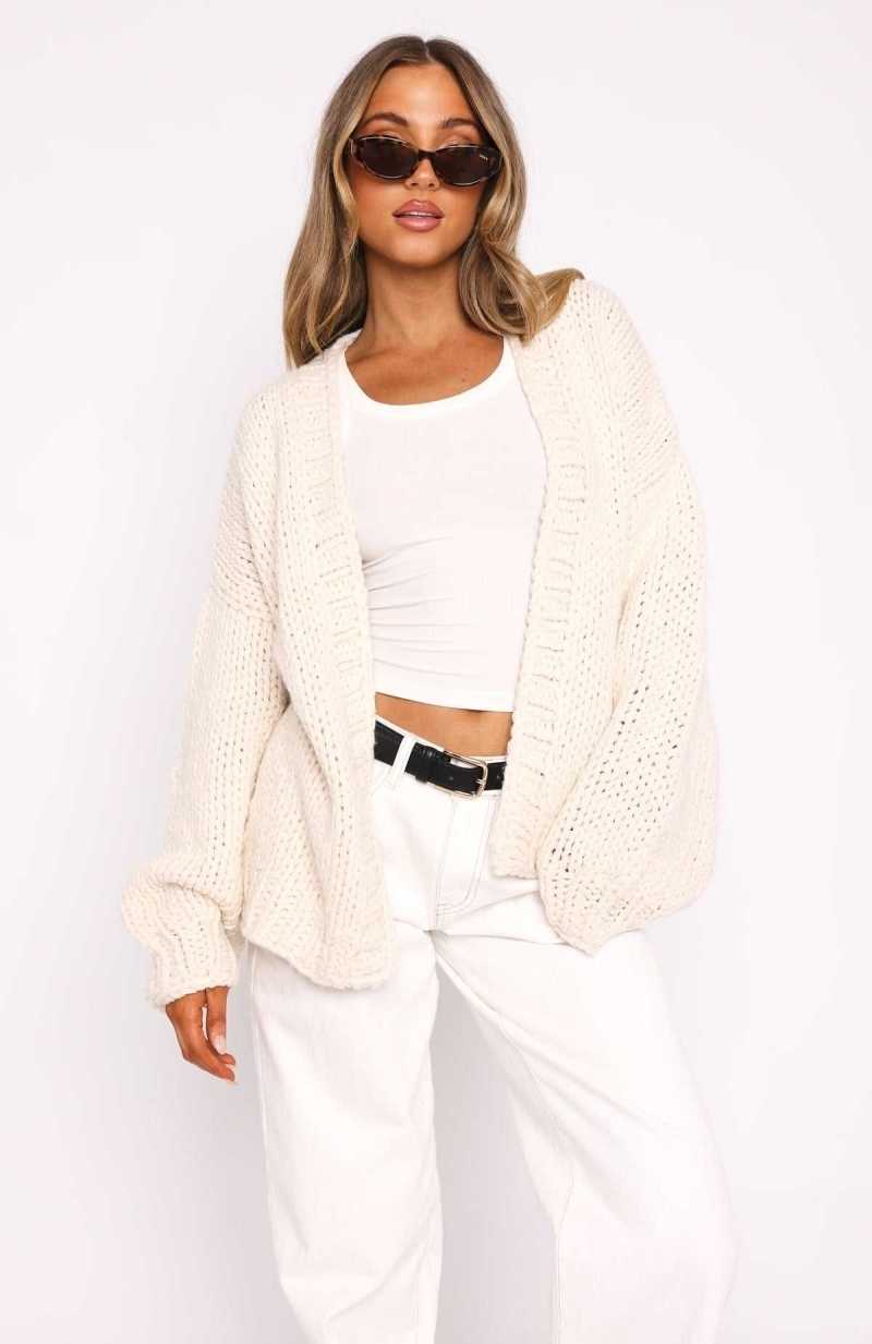 White Fox A Little Too Much Knit Cardigan Cream | SJLCZW-843