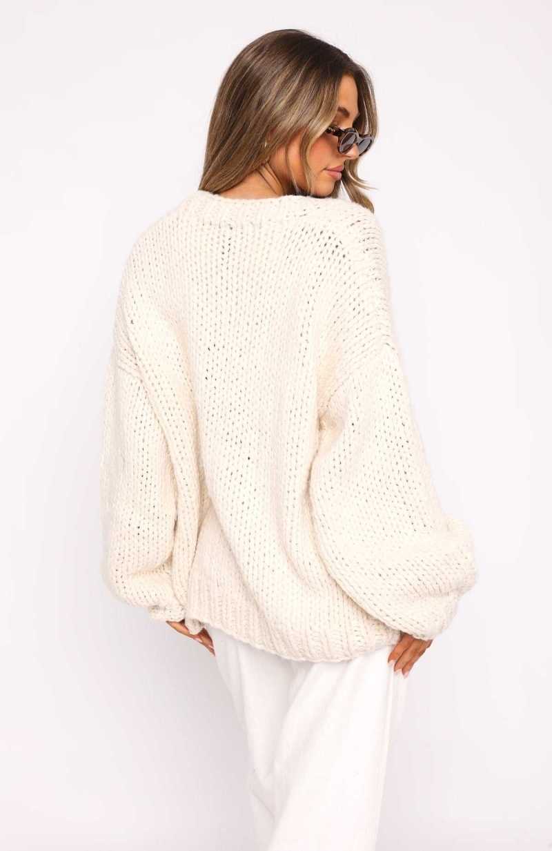 White Fox A Little Too Much Knit Cardigan Cream | SJLCZW-843