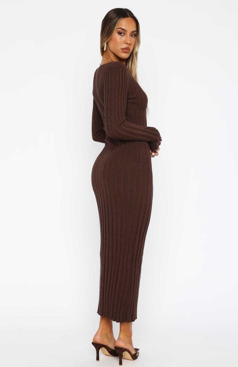 White Fox A New Direction Long Sleeve Maxi Dress Espresso | ZXAFTG-791