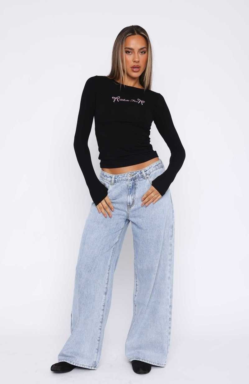 White Fox About A Girl Mid Rise Wide Leg Jeans Mid Blue | HNYRVT-618