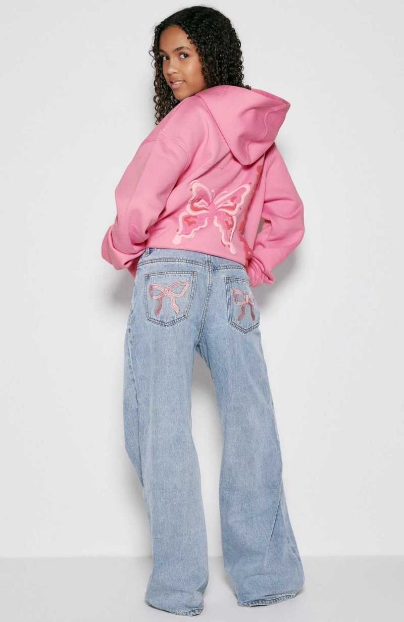 White Fox About A Girl Mid Rise Wide Leg Jeans Mid Blue | HNYRVT-618