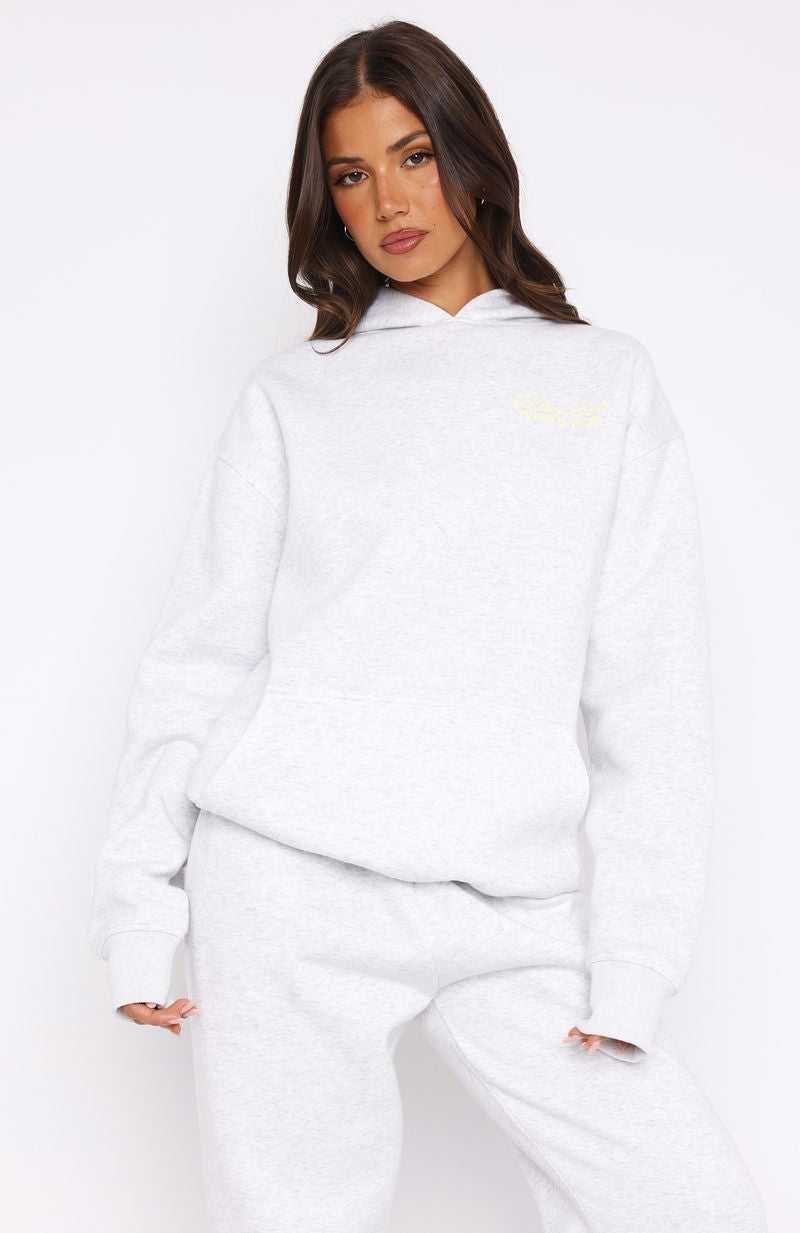 White Fox Active Club Oversized Hoodie Grey Marle | UQNFOS-048