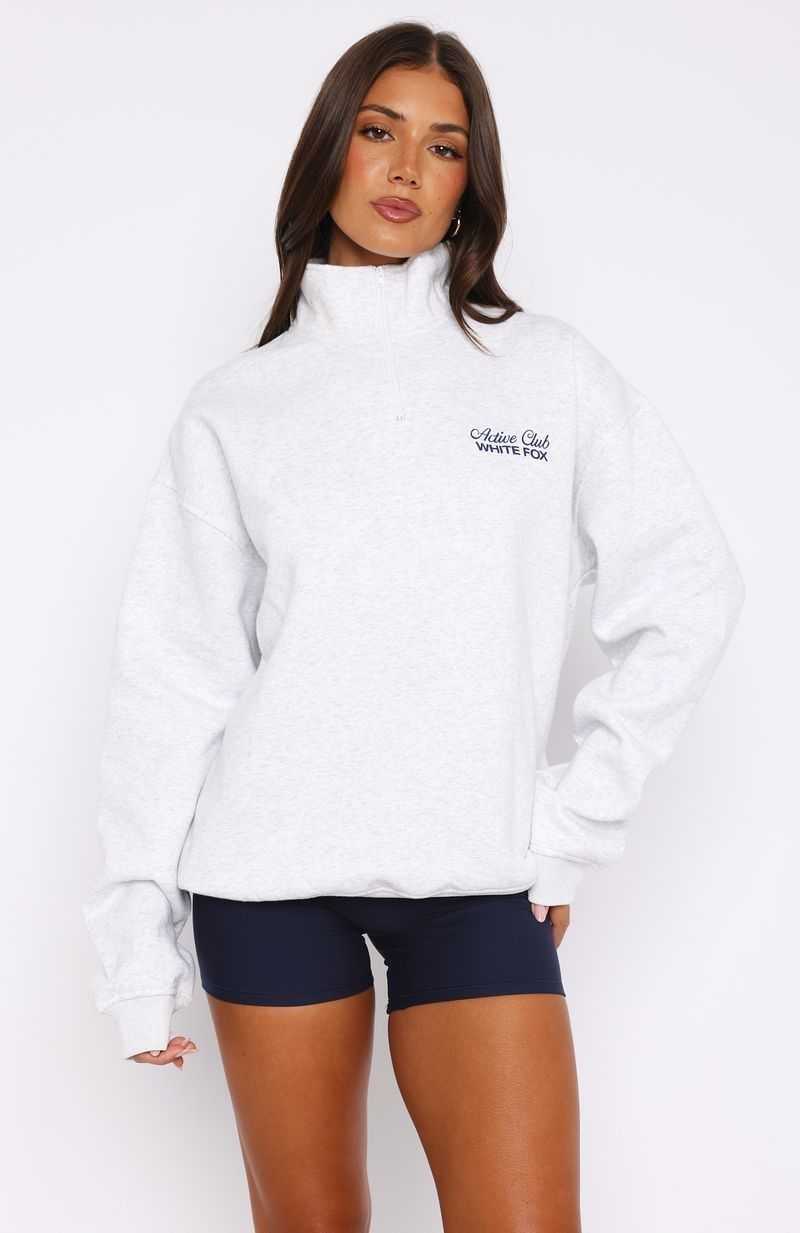 White Fox Active Club Quarter Zip Sweater Grey Marle | CFMPDK-427