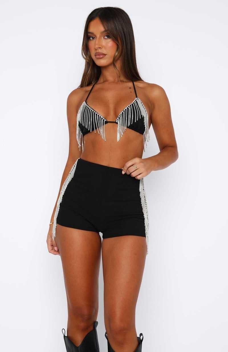 White Fox All About Us Booty Shorts Black | DKXLNY-472
