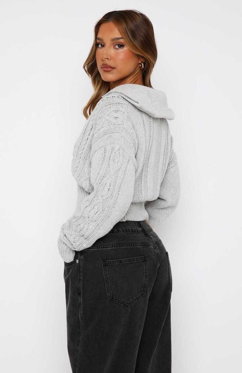 White Fox All At Once Zip Front Knit Sweater Grey Marle | DHSZRG-124