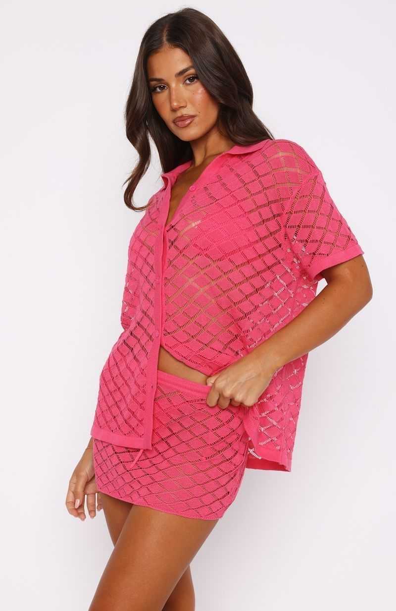 White Fox All For Me Knit Mini Skirt Candy Pink | DSNALV-612