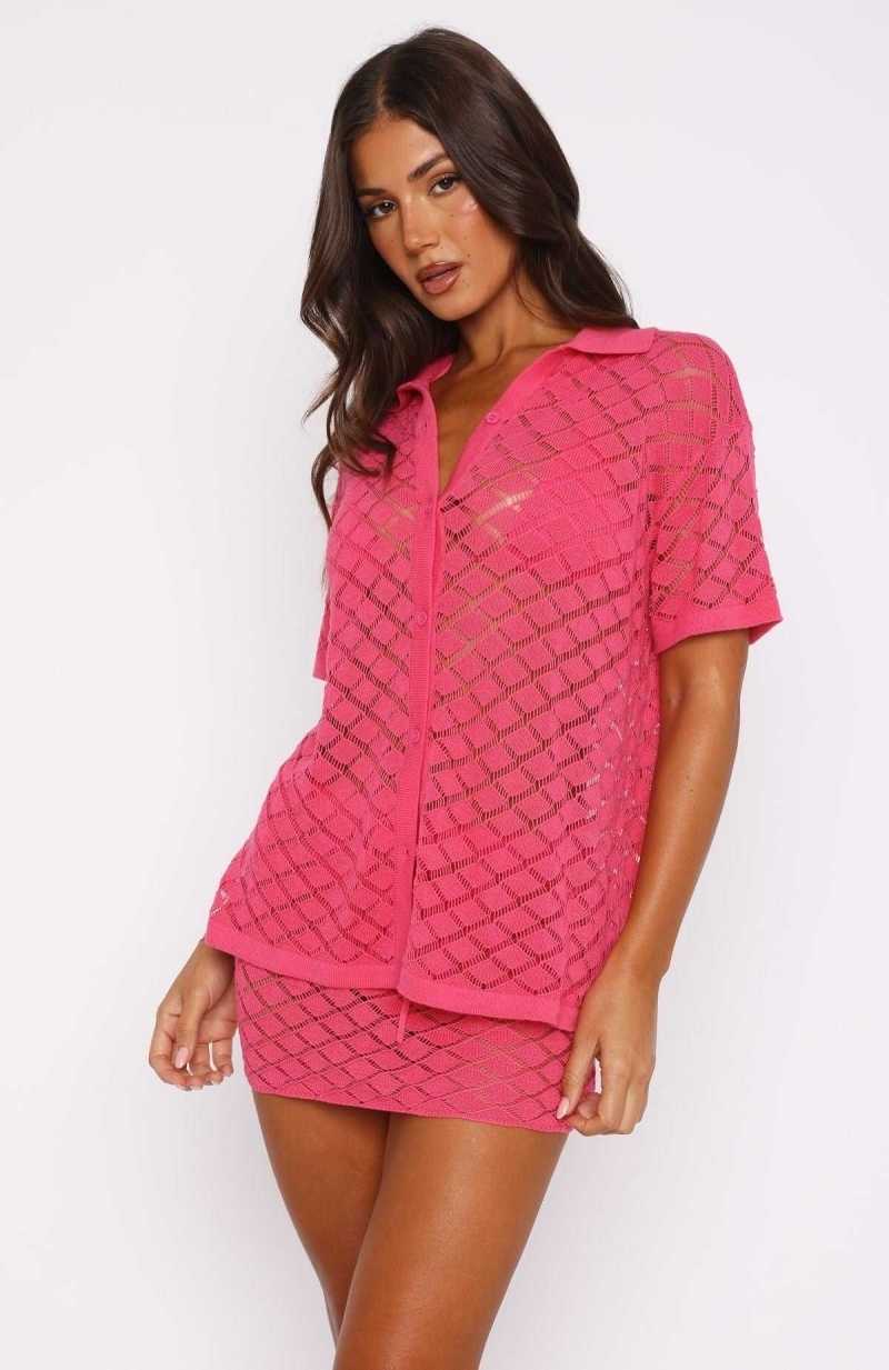 White Fox All For Me Knit Shirt Candy Pink | SNJQUD-257