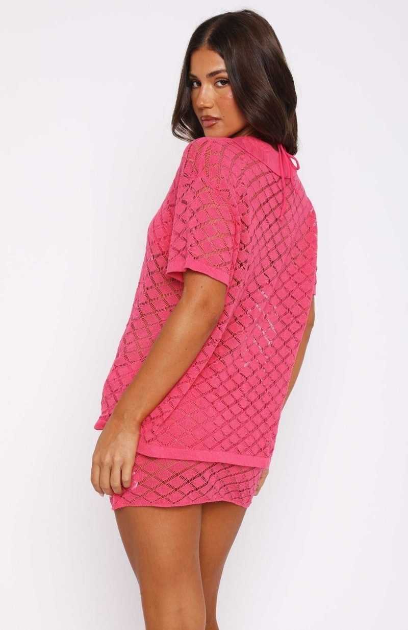 White Fox All For Me Knit Shirt Candy Pink | SNJQUD-257