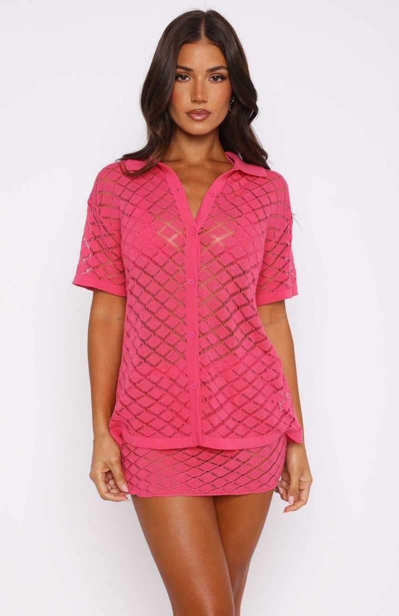 White Fox All For Me Knit Shirt Candy Pink | SNJQUD-257