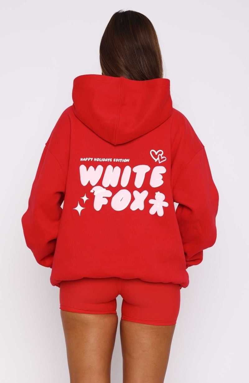 White Fox All I Want For Christmas Oversized Hoodie Red | RIJSZT-796