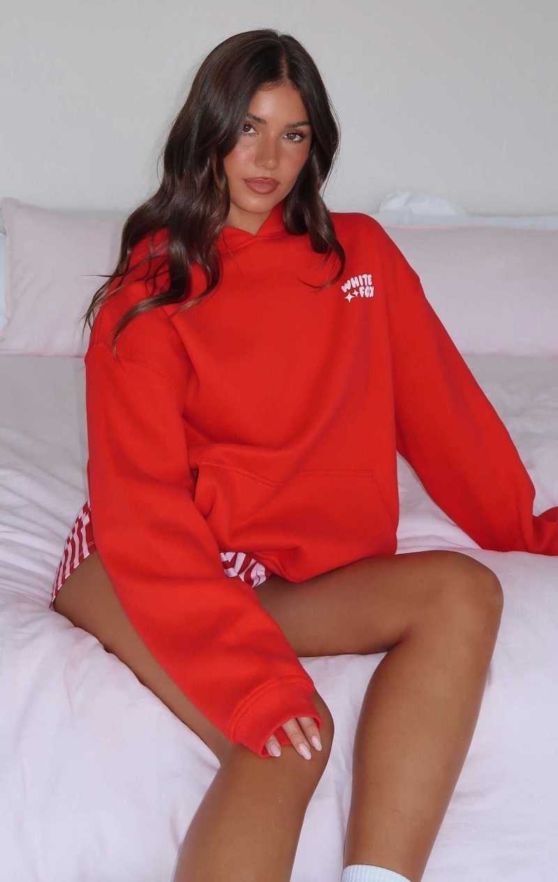 White Fox All I Want For Christmas Oversized Hoodie Red | RIJSZT-796
