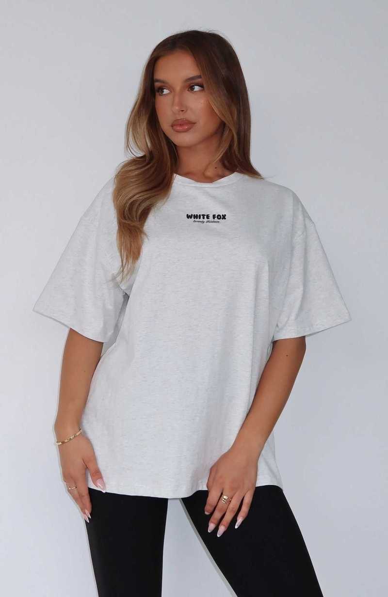 White Fox All I\'ve Got Oversized Tee Grey Marle | XCSTMU-356