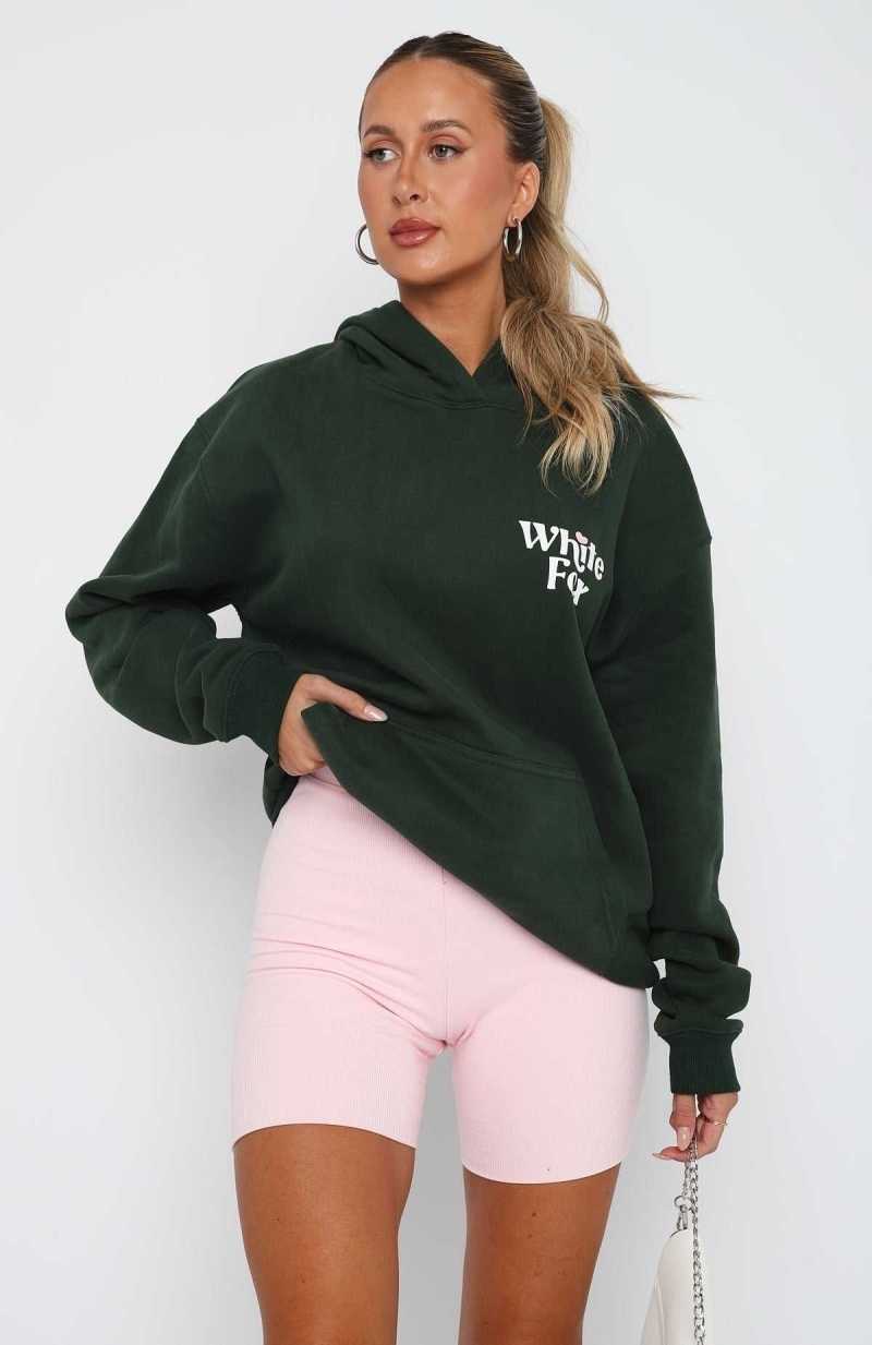 White Fox All You Need Is Love Hoodie Forest Green | ZRIGUV-097