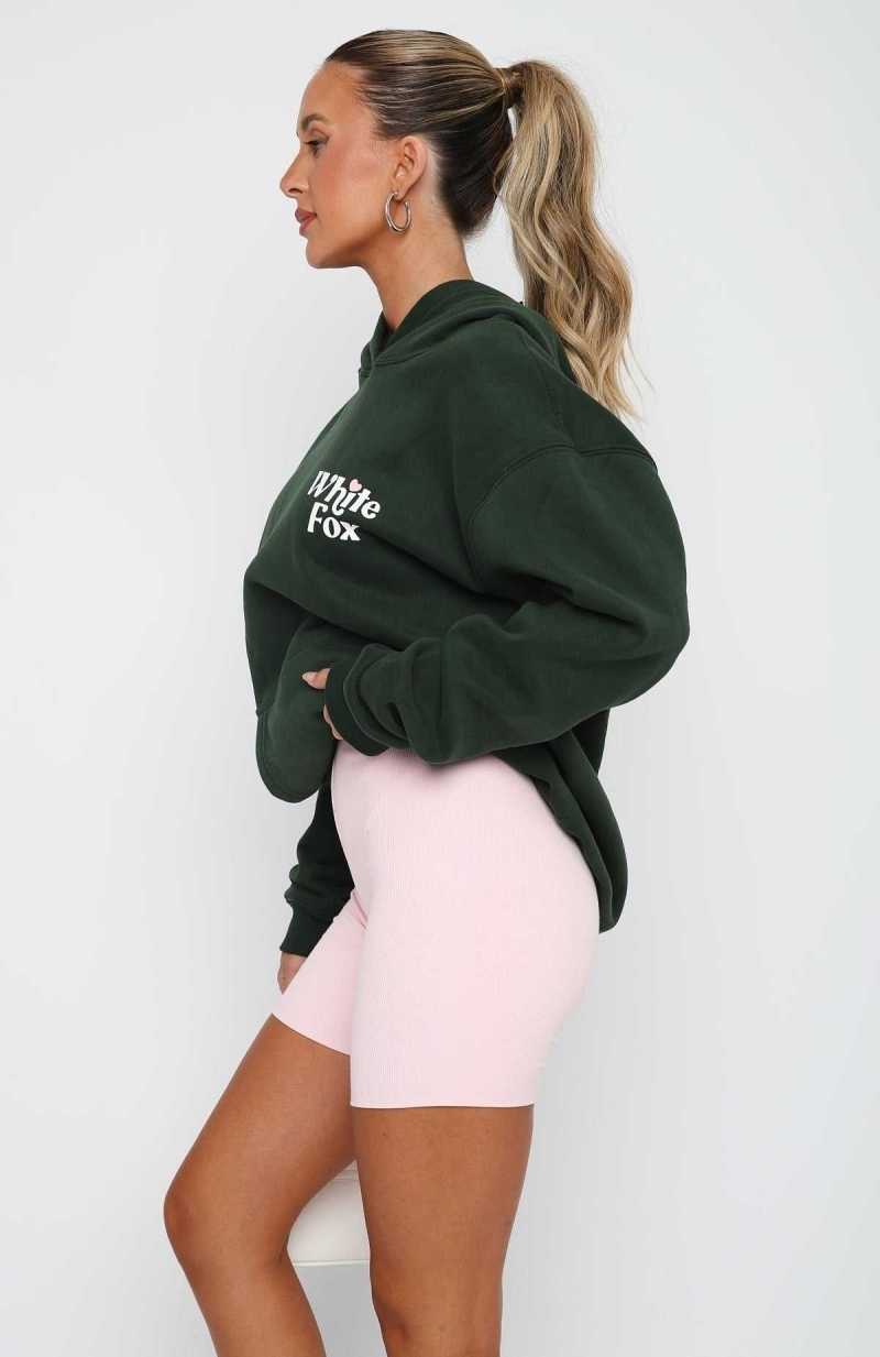 White Fox All You Need Is Love Hoodie Forest Green | ZRIGUV-097