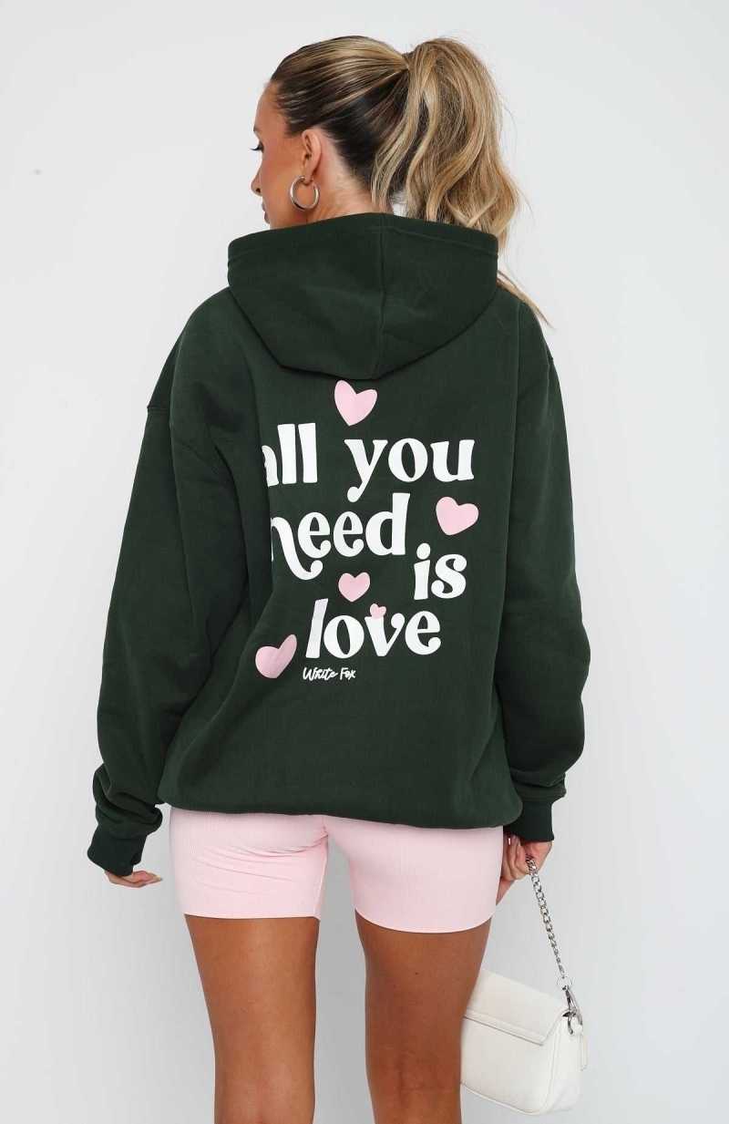 White Fox All You Need Is Love Hoodie Forest Green | ZRIGUV-097
