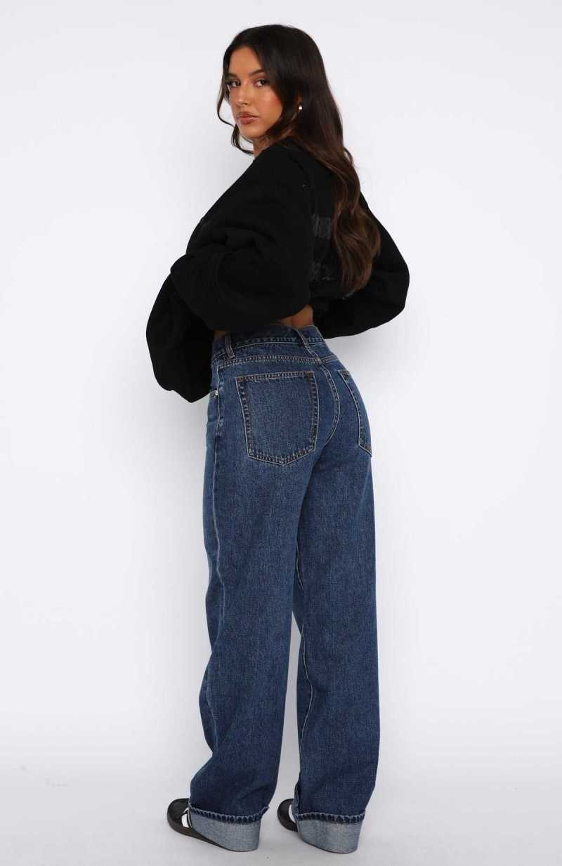 White Fox Always Be Yourself Low Rise Straight Leg Jeans True Blue Wash | TYCXWQ-983