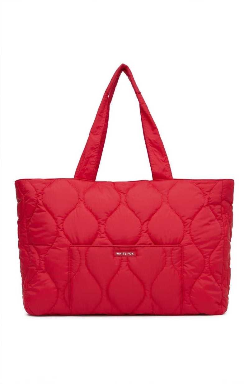 White Fox Always Moving Quilted Tote Bag Red | ARZSQD-038
