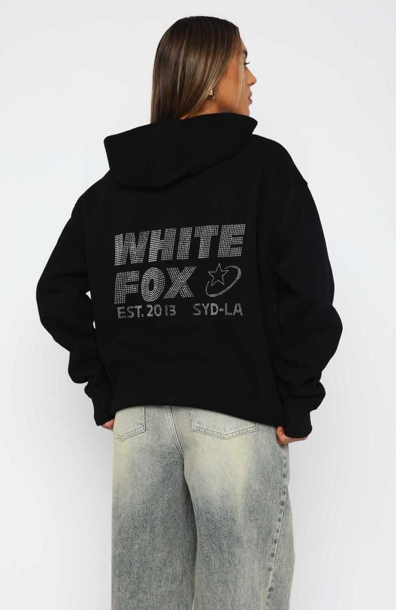 White Fox Always Shining Oversized Hoodie Black | HMKVUZ-317