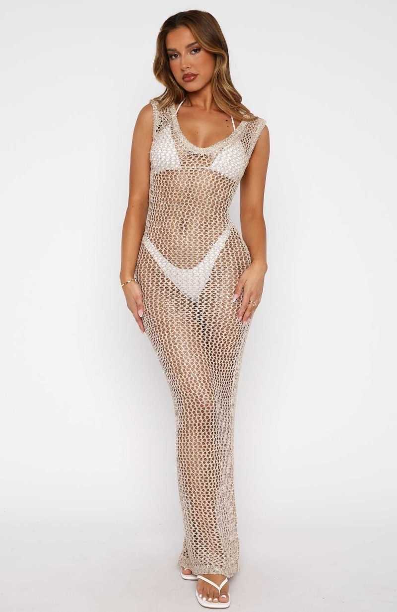 White Fox Angel Eyes Maxi Dress Champagne | JQWUDC-652