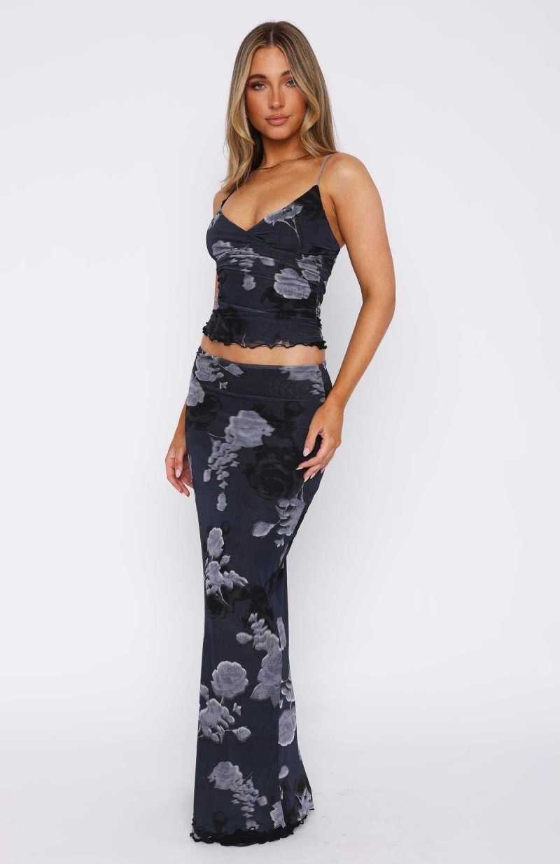 White Fox Around My Finger Maxi Skirt Watercolour Bouquet | YASVIU-907