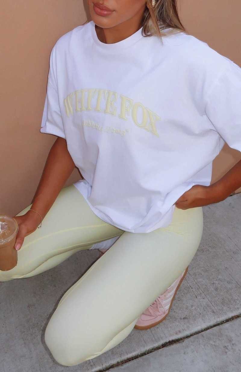 White Fox Athletics Era Oversized Tee White/Yellow | TILCPH-618