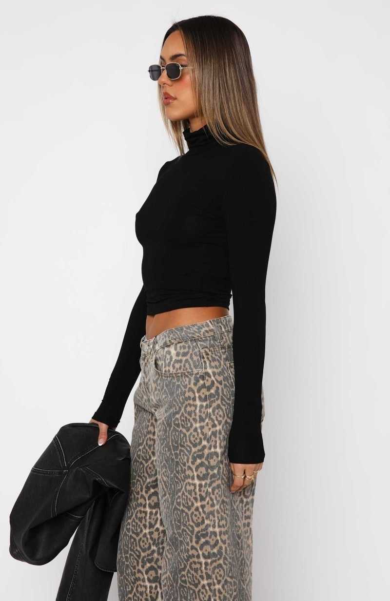 White Fox Attracting Attention Long Sleeve Top Black | KLXDBQ-016