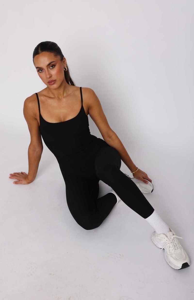 White Fox Back On My Grind Jumpsuit Black | BSKOJE-167