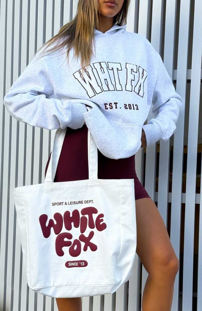 White Fox Balanced Tote Bag White/Maroon | PQIVSG-382