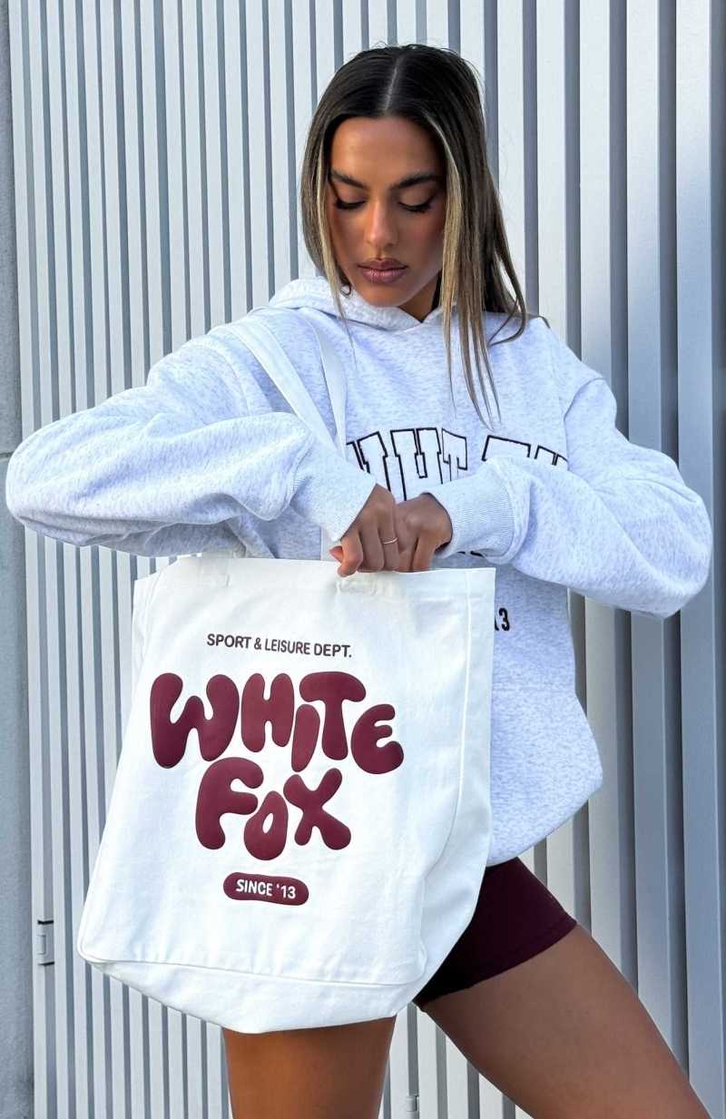 White Fox Balanced Tote Bag White/Maroon | PQIVSG-382