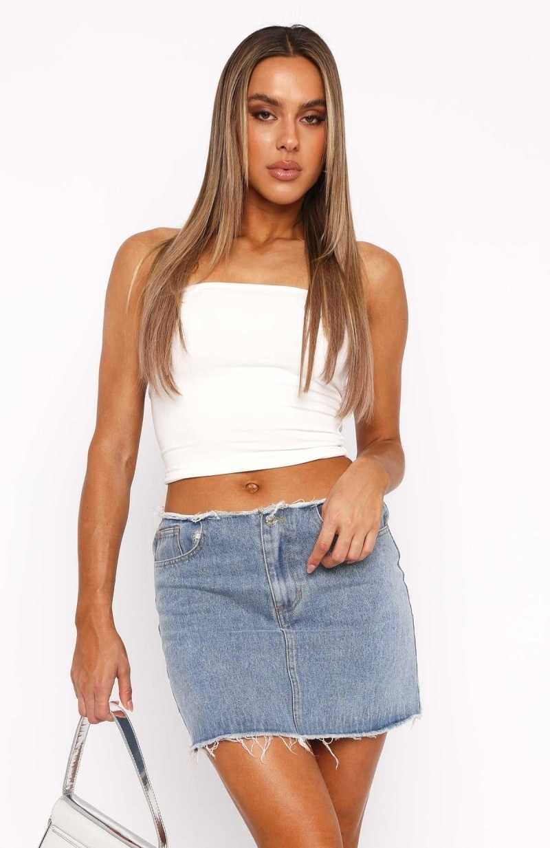 White Fox Be Without You Denim Mini Skirt Blue | OXDSAF-470