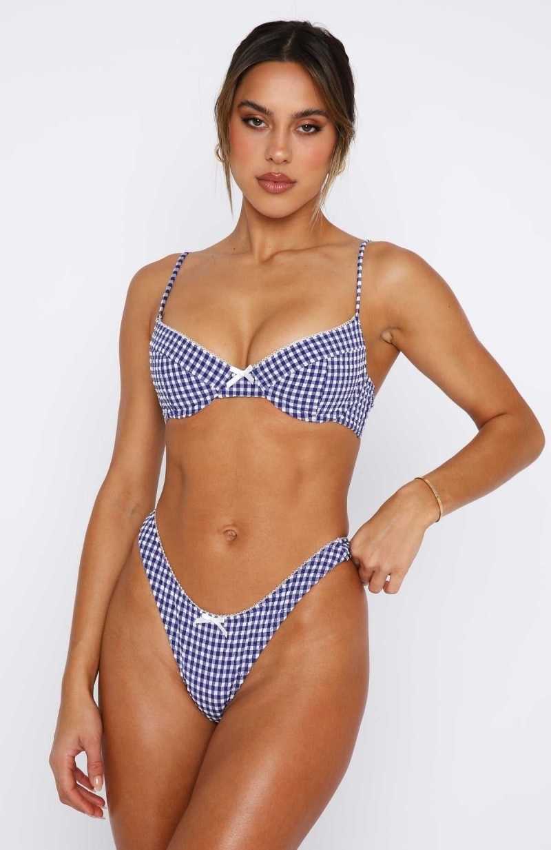 White Fox Beachside Bikini Top Blue Gingham | TLQCBZ-239