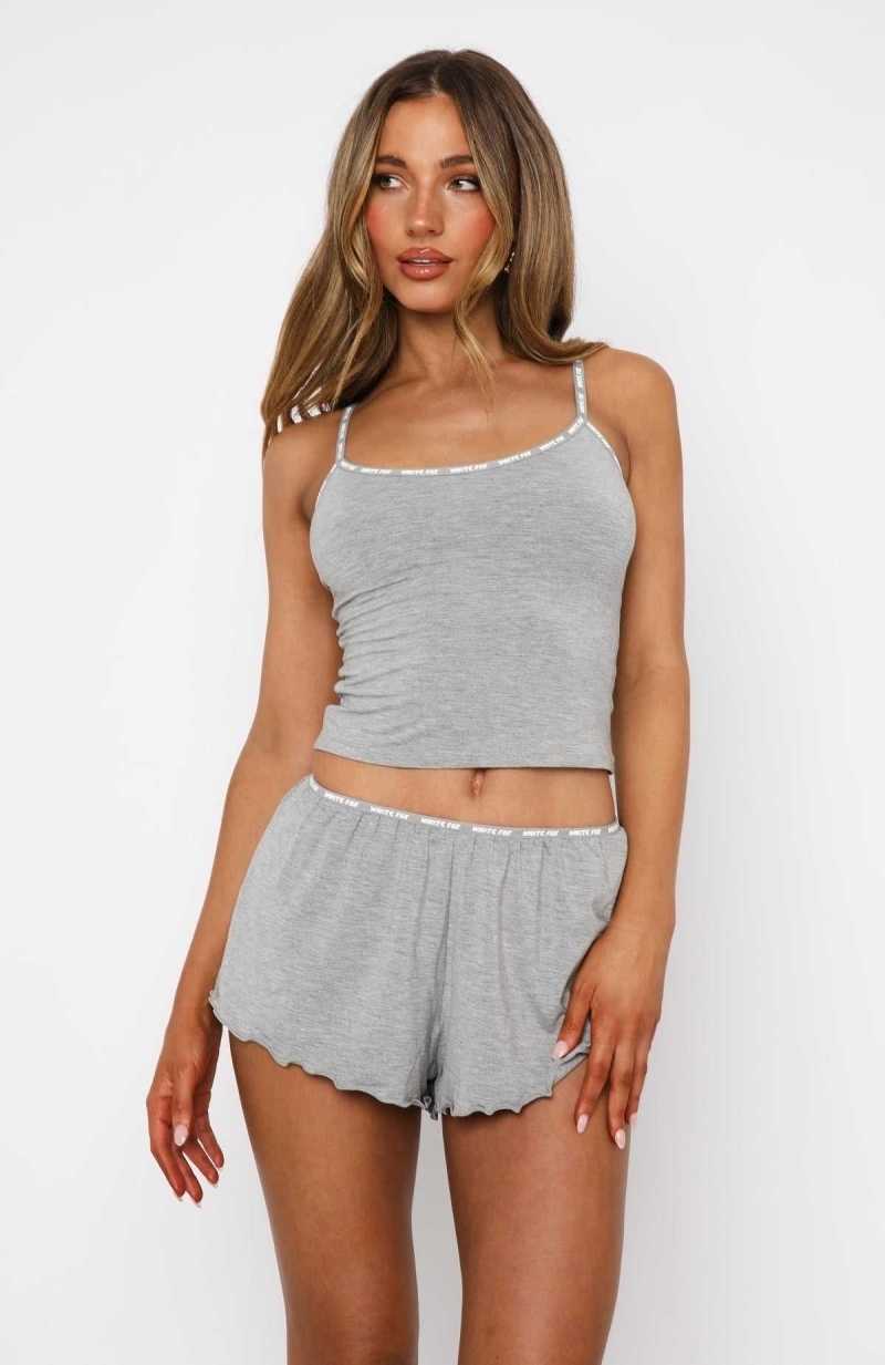 White Fox Bedtime Story Pyjama Shorts Grey | TESXWO-185