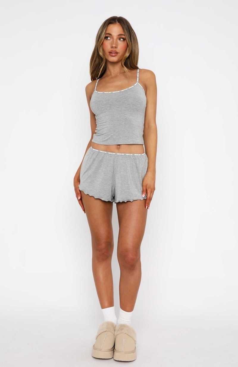 White Fox Bedtime Story Pyjama Shorts Grey | TESXWO-185